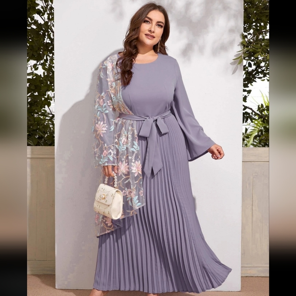 Elegant Lavender Maxi Dress with Floral Overlay